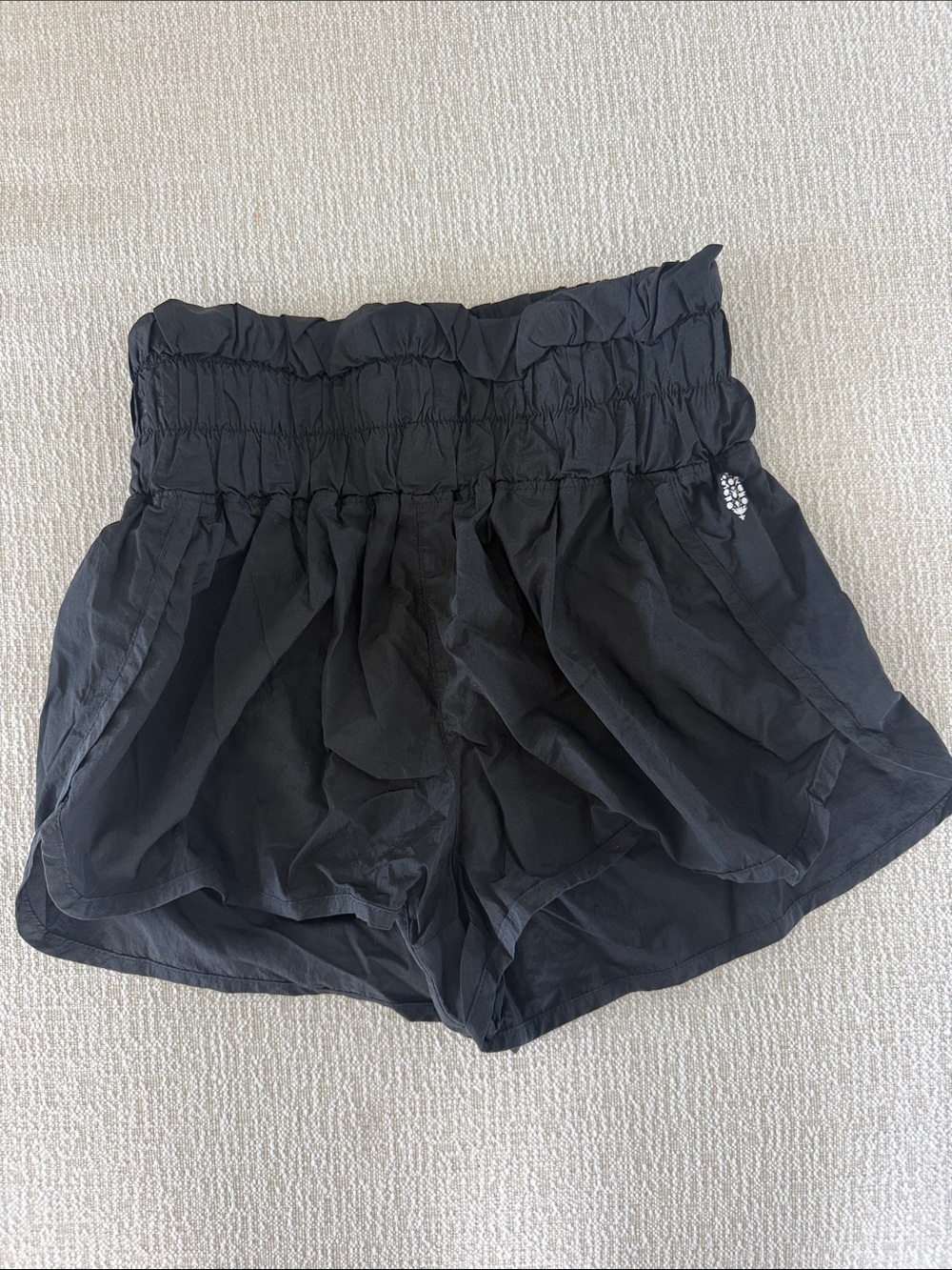 FP Movement by Free People Black Smocked High-Waist Flow Shorts